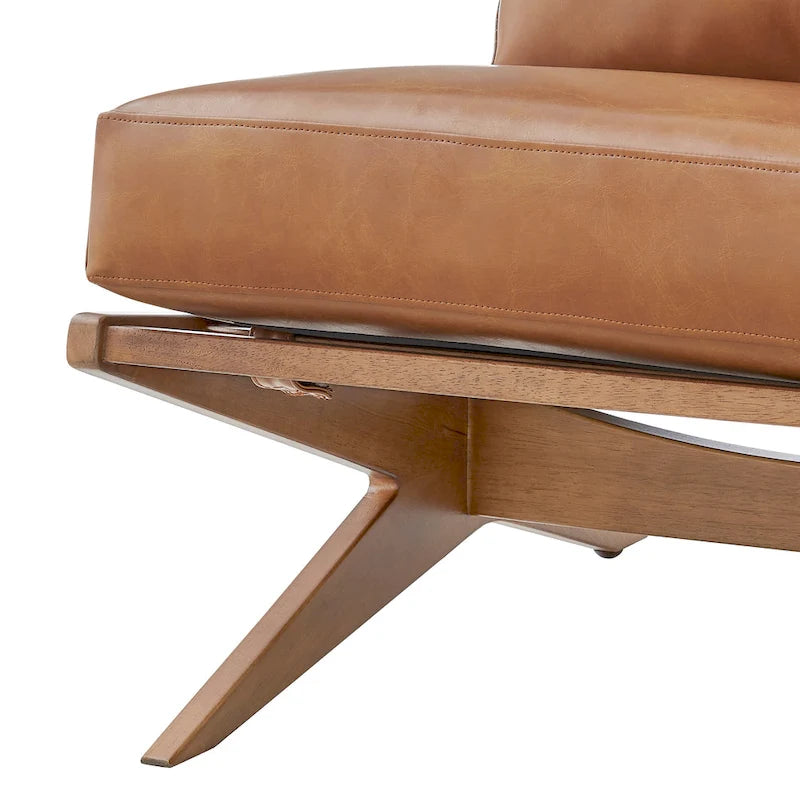 Mid-Century Modern Accent Chair with Faux Leather or Boucle Fabric, Chocolate, Beige