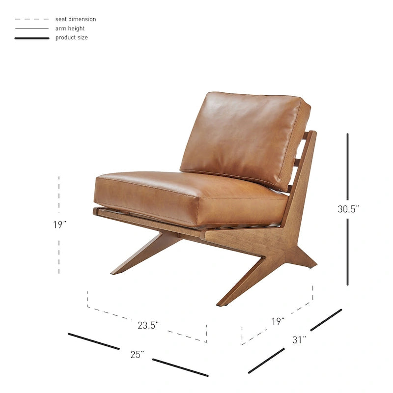 Mid-Century Modern Accent Chair with Faux Leather or Boucle Fabric, Chocolate, Beige