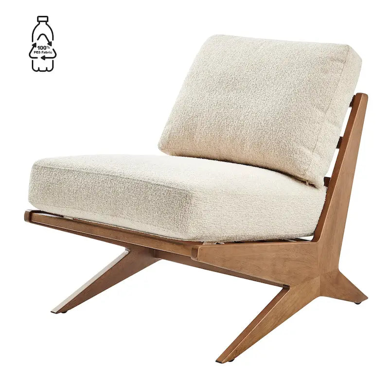 Mid-Century Modern Accent Chair with Faux Leather or Boucle Fabric, Chocolate, Beige