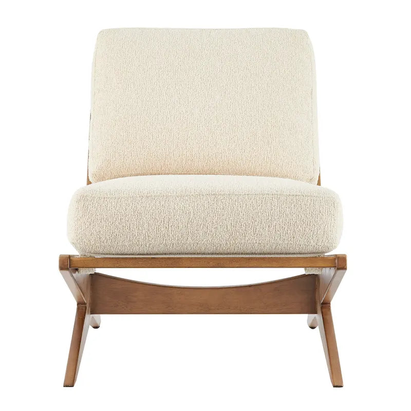 Mid-Century Modern Accent Chair with Faux Leather or Boucle Fabric, Chocolate, Beige