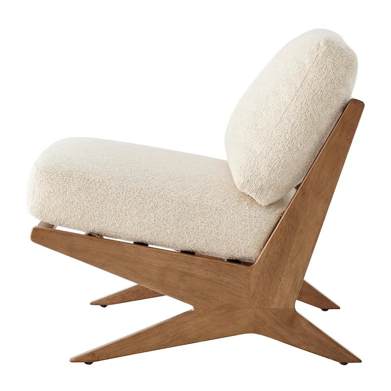 Mid-Century Modern Accent Chair with Faux Leather or Boucle Fabric, Chocolate, Beige