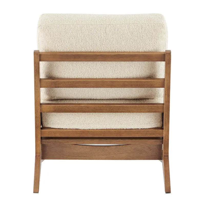 Mid-Century Modern Accent Chair with Faux Leather or Boucle Fabric, Chocolate, Beige