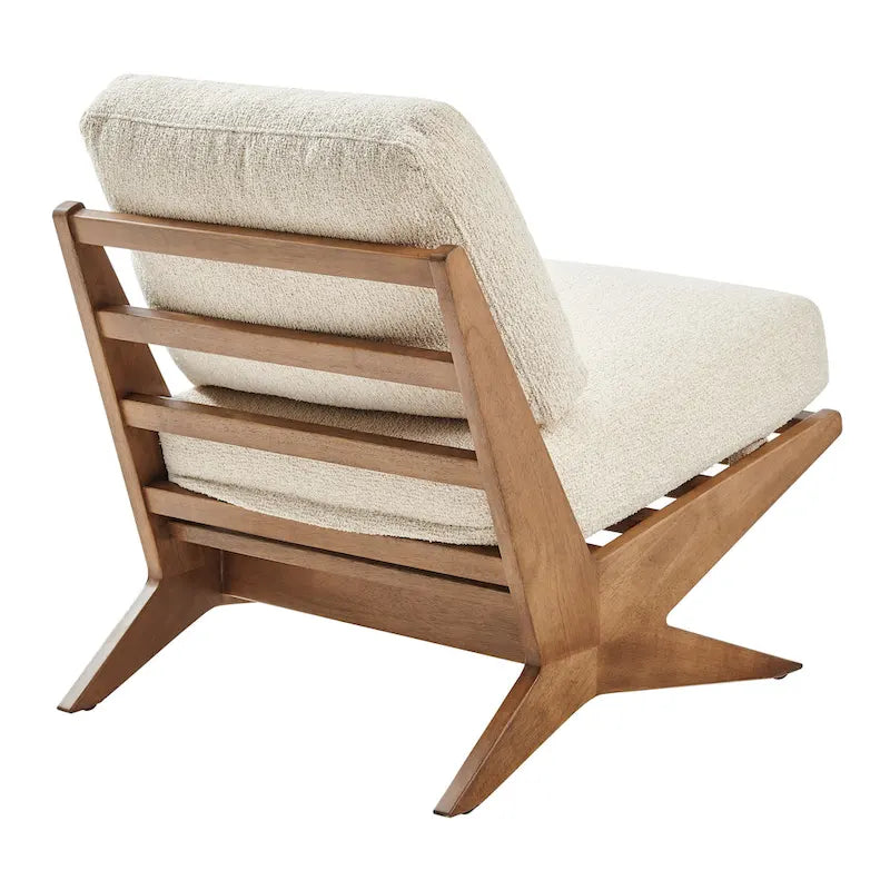 Mid-Century Modern Accent Chair with Faux Leather or Boucle Fabric, Chocolate, Beige
