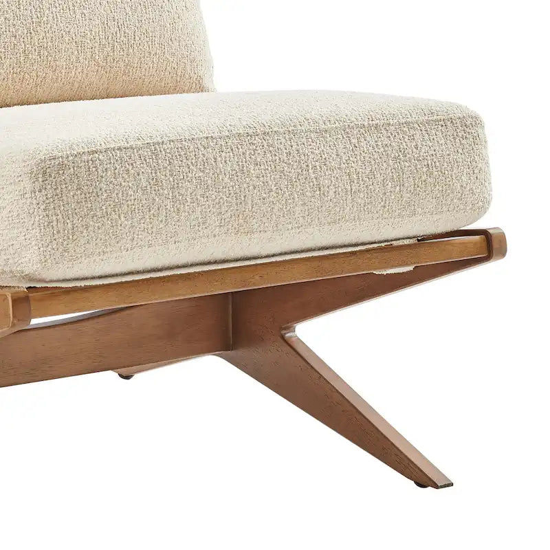 Mid-Century Modern Accent Chair with Faux Leather or Boucle Fabric, Chocolate, Beige