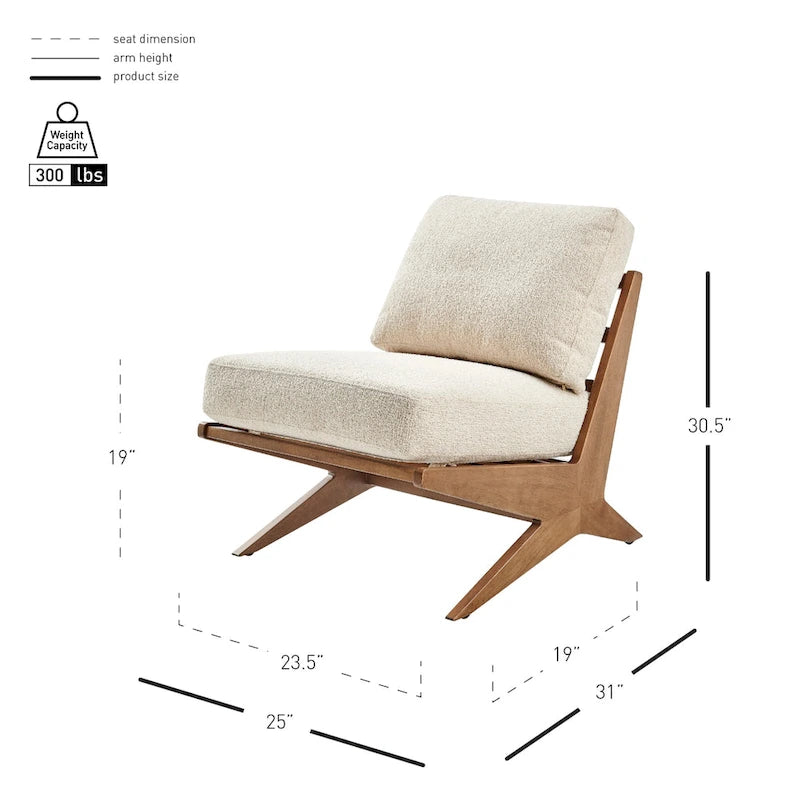 Mid-Century Modern Accent Chair with Faux Leather or Boucle Fabric, Chocolate, Beige