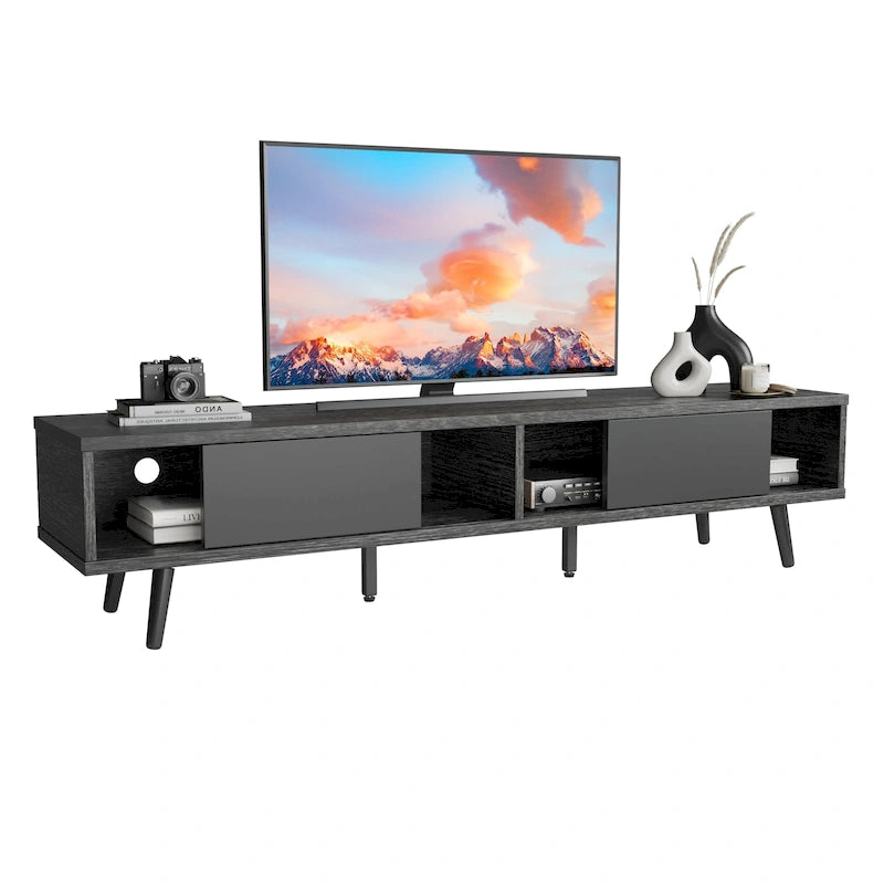 70-Inch Mid-Century TV Stand with Sliding Doors and Cable Management, 6 Colors