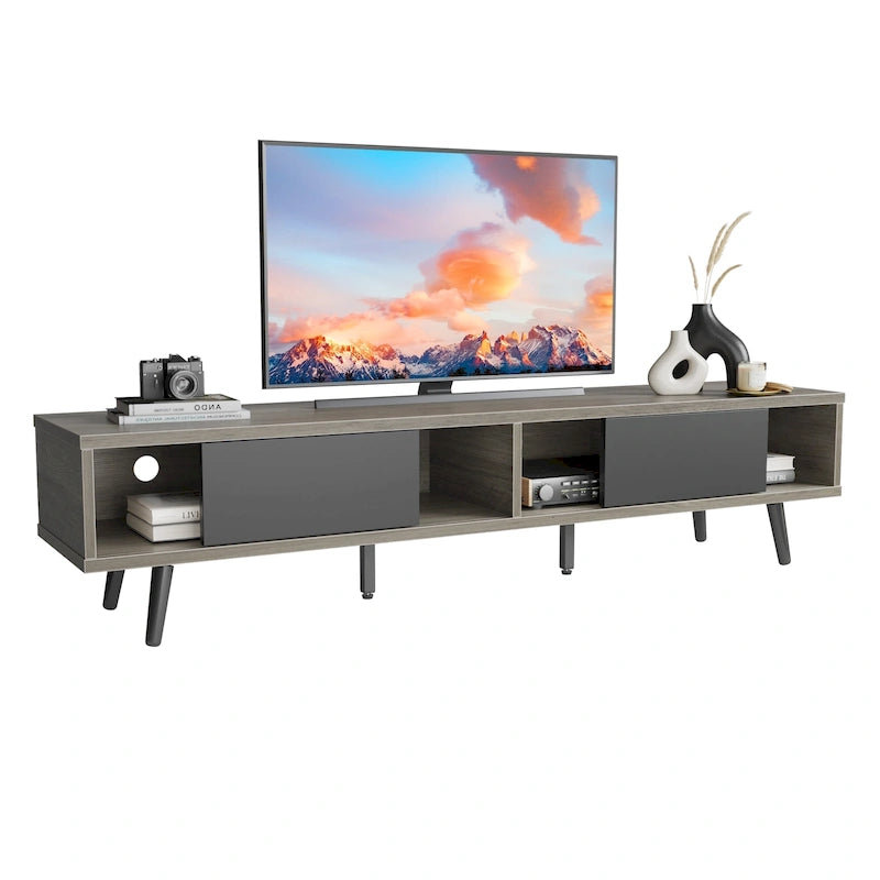 70-Inch Mid-Century TV Stand with Sliding Doors and Cable Management, 6 Colors