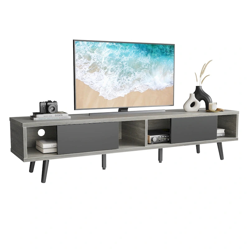 70-Inch Mid-Century TV Stand with Sliding Doors and Cable Management, 6 Colors