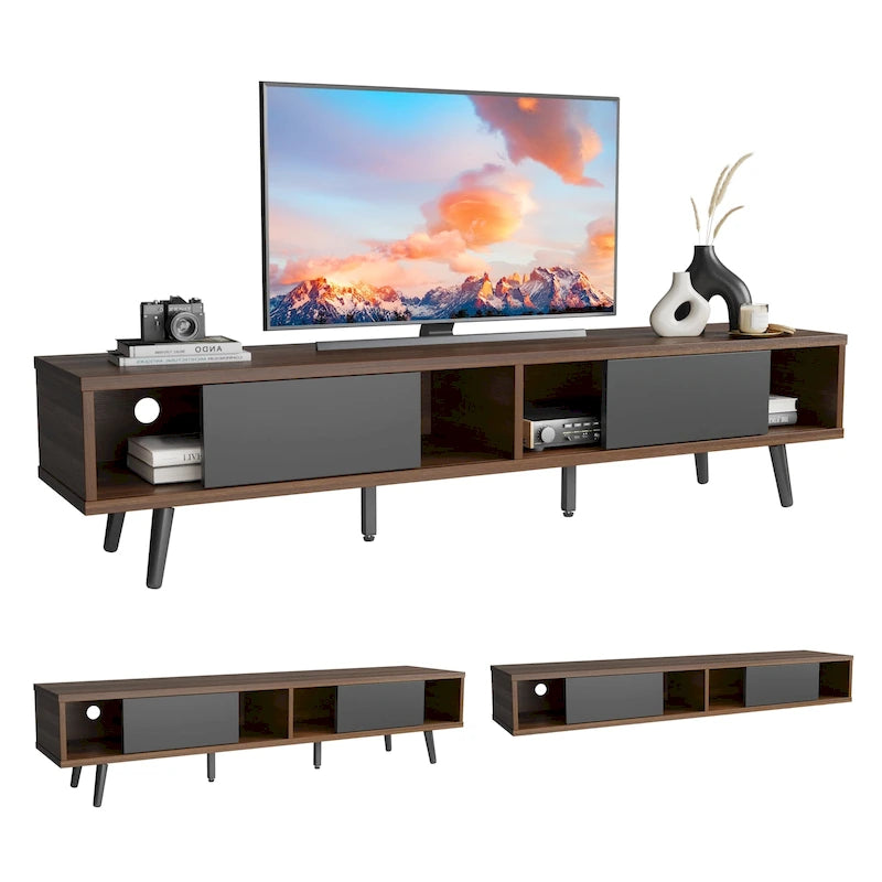 70-Inch Mid-Century TV Stand with Sliding Doors and Cable Management, 6 Colors