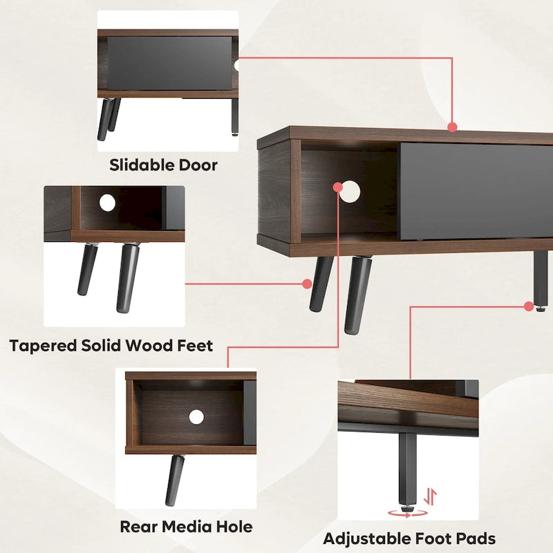 70-Inch Mid-Century TV Stand with Sliding Doors and Cable Management, 6 Colors