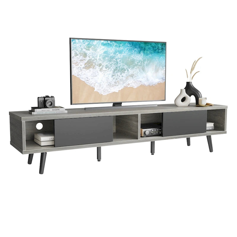 70-Inch Mid-Century TV Stand with Sliding Doors and Cable Management, 6 Colors