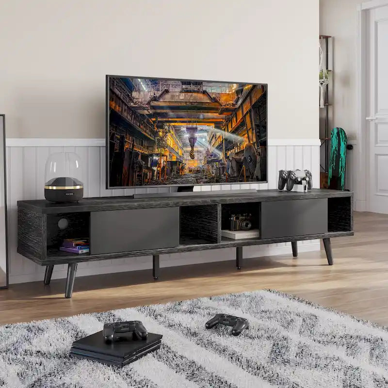 70-Inch Mid-Century TV Stand with Sliding Doors and Cable Management, 6 Colors