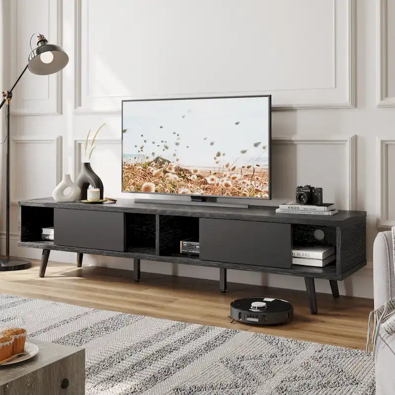 70-Inch Mid-Century TV Stand with Sliding Doors and Cable Management, 6 Colors