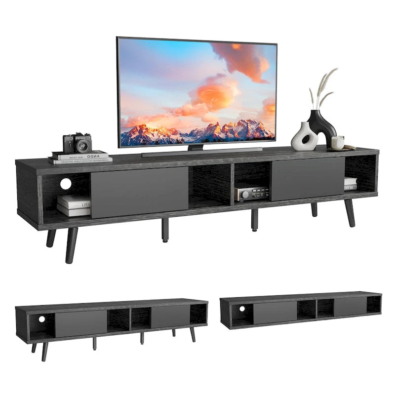 70-Inch Mid-Century TV Stand with Sliding Doors and Cable Management, 6 Colors