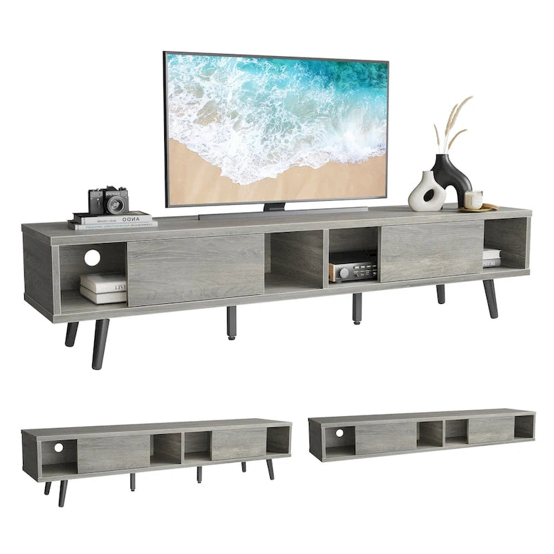 70-Inch Mid-Century TV Stand with Sliding Doors and Cable Management, 6 Colors