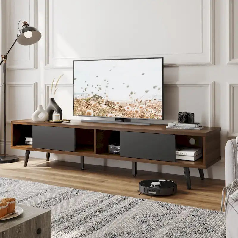70-Inch Mid-Century TV Stand with Sliding Doors and Cable Management, 6 Colors