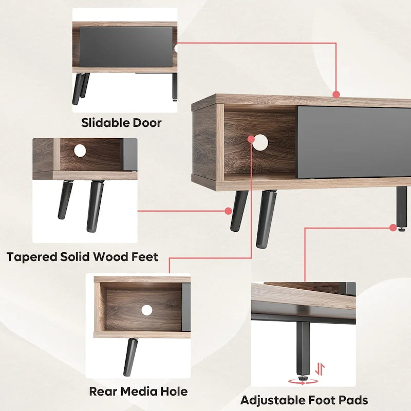 70-Inch Mid-Century TV Stand with Sliding Doors and Cable Management, 6 Colors