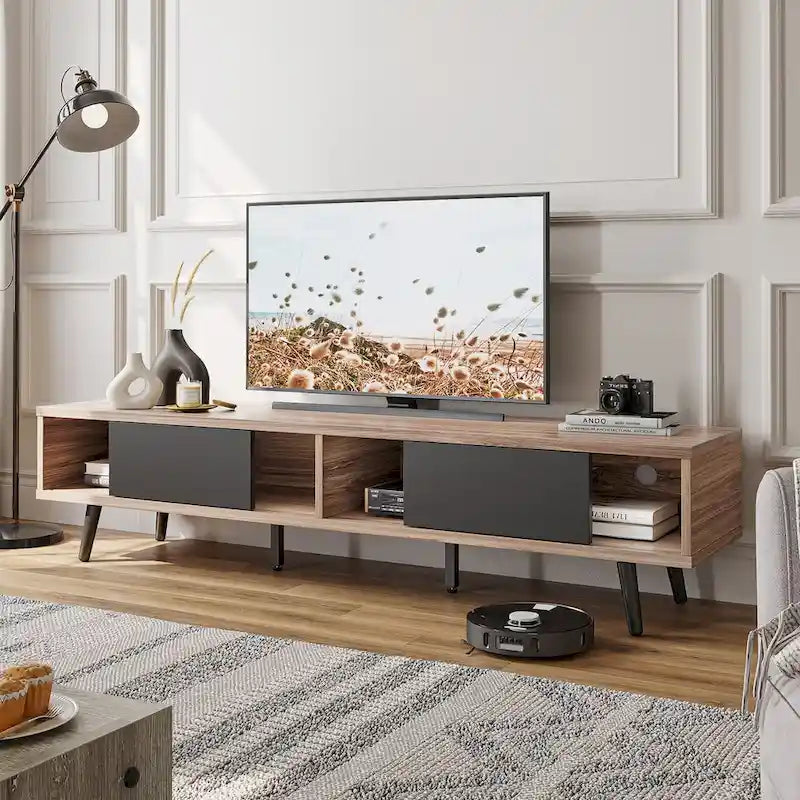 70-Inch Mid-Century TV Stand with Sliding Doors and Cable Management, 6 Colors