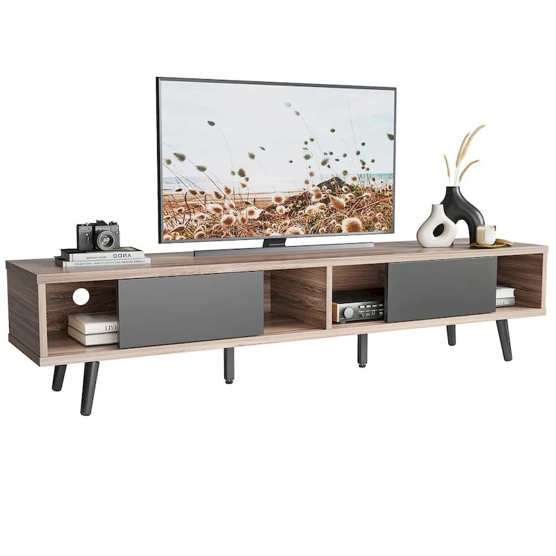 70-Inch Mid-Century TV Stand with Sliding Doors and Cable Management, 6 Colors