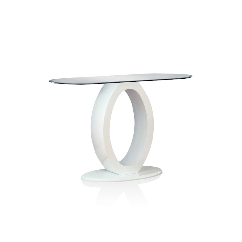 47-Inch Oval Tempered Glass Sofa Table with O-Shaped High Gloss Base, Black White