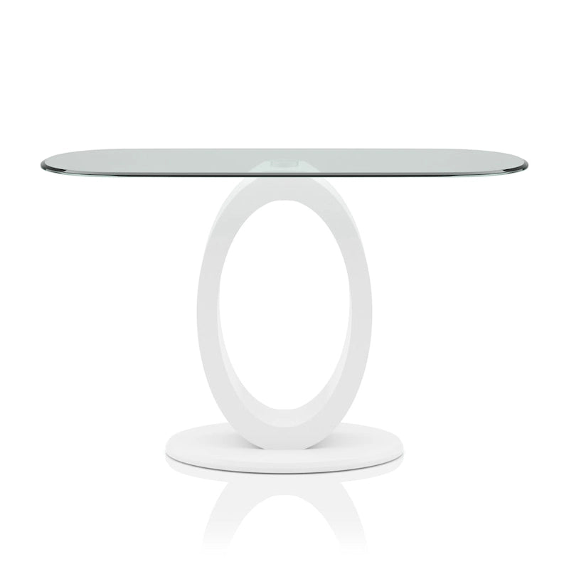 47-Inch Oval Tempered Glass Sofa Table with O-Shaped High Gloss Base, Black White