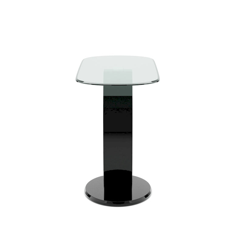 47-Inch Oval Tempered Glass Sofa Table with O-Shaped High Gloss Base, Black White