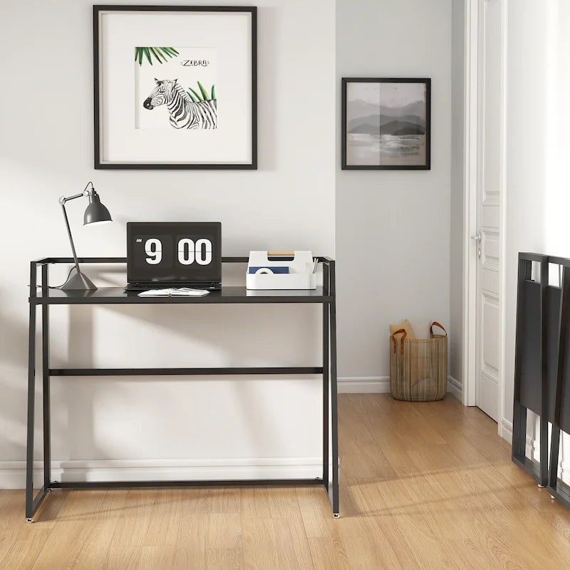 Portable Folding Computer Desk with Guardrail, Black and Brown Options