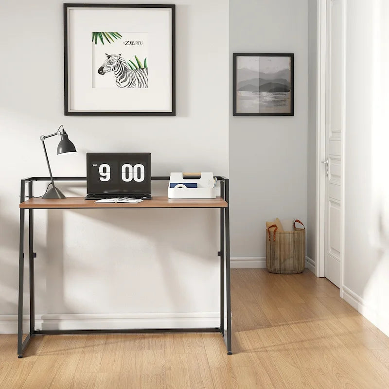 Portable Folding Computer Desk with Guardrail, Black and Brown Options