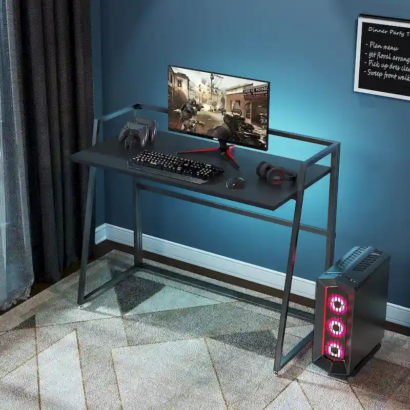 Portable Folding Computer Desk with Guardrail, Black and Brown Options