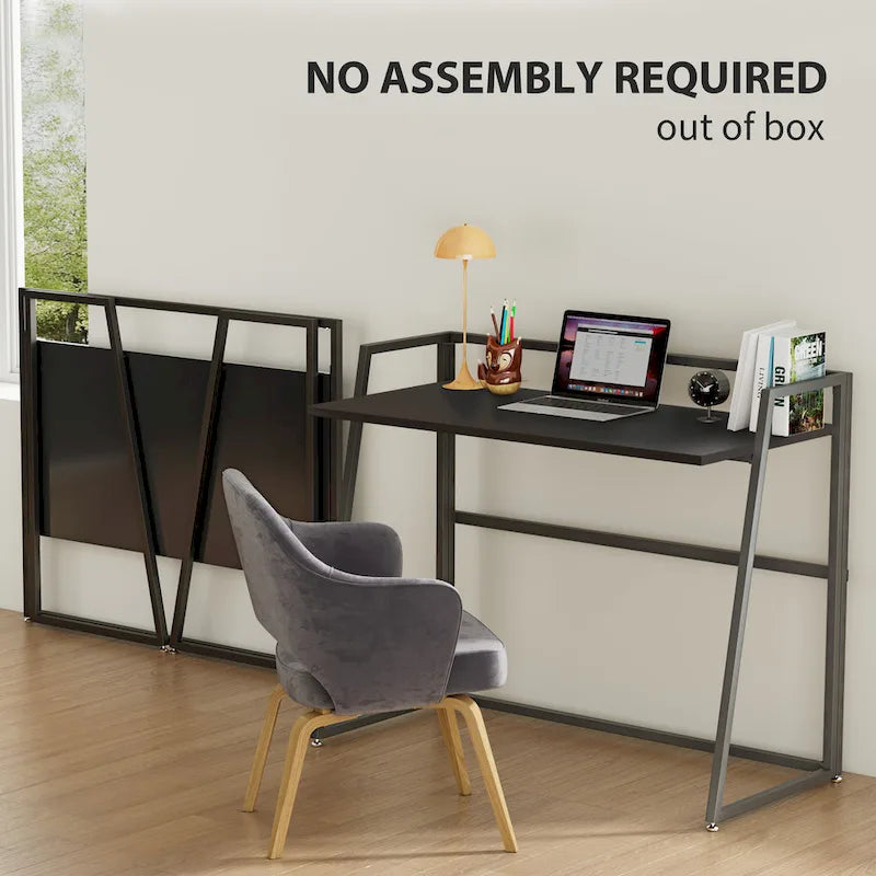Portable Folding Computer Desk with Guardrail, Black and Brown Options