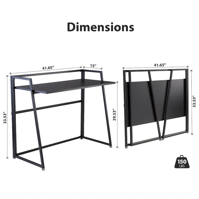 Portable Folding Computer Desk with Guardrail, Black and Brown Options