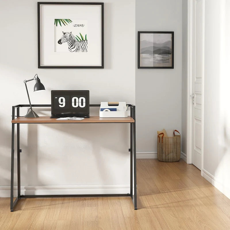 Portable Folding Computer Desk with Guardrail, Black and Brown Options