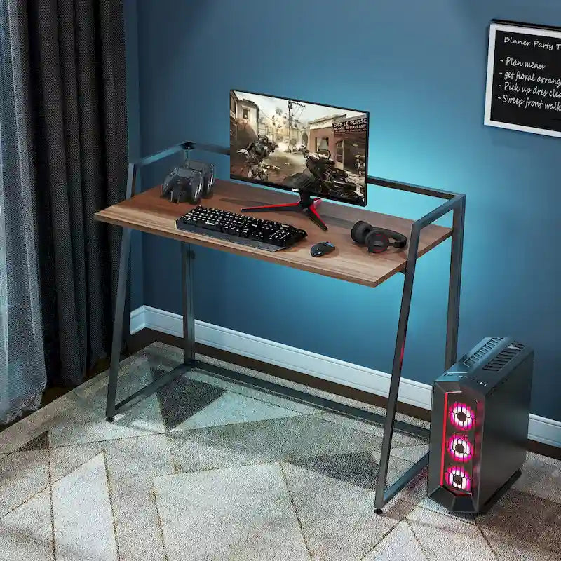 Portable Folding Computer Desk with Guardrail, Black and Brown Options