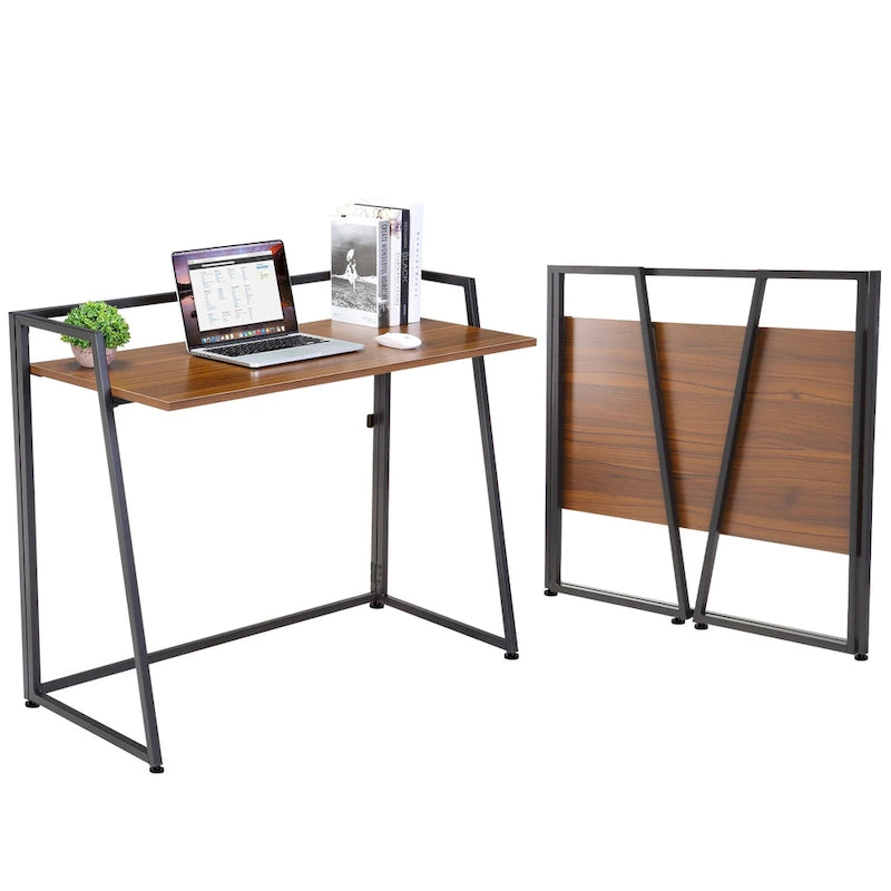 Portable Folding Computer Desk with Guardrail, Black and Brown Options