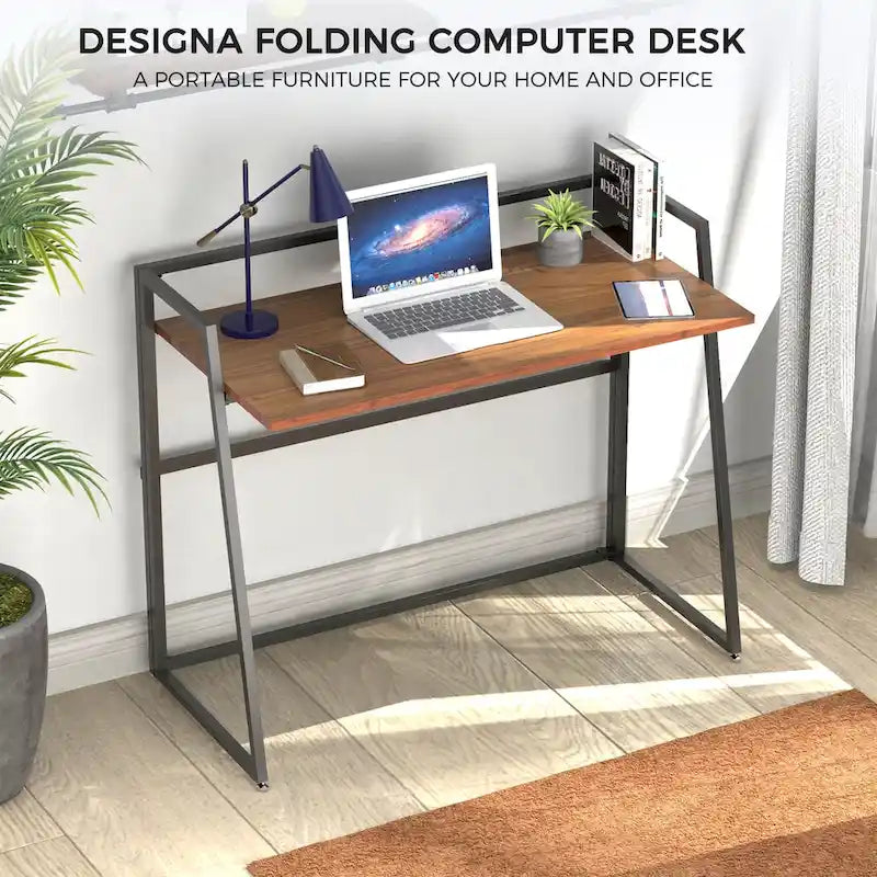 Portable Folding Computer Desk with Guardrail, Black and Brown Options