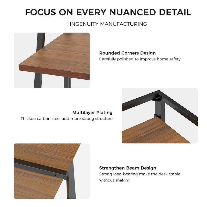 Portable Folding Computer Desk with Guardrail, Black and Brown Options