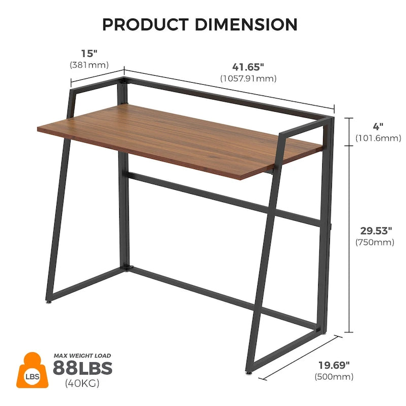 Portable Folding Computer Desk with Guardrail, Black and Brown Options