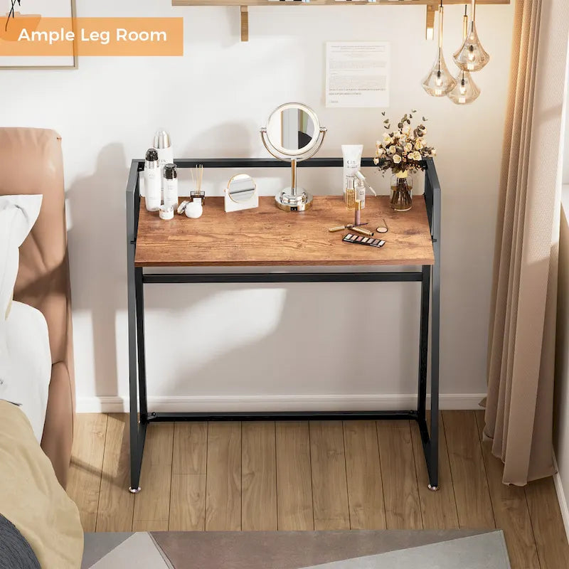 Portable Folding Computer Desk with Guardrail, Black and Brown Options
