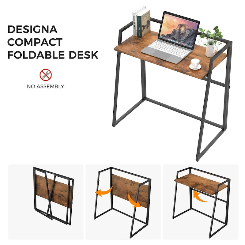 Portable Folding Computer Desk with Guardrail, Black and Brown Options