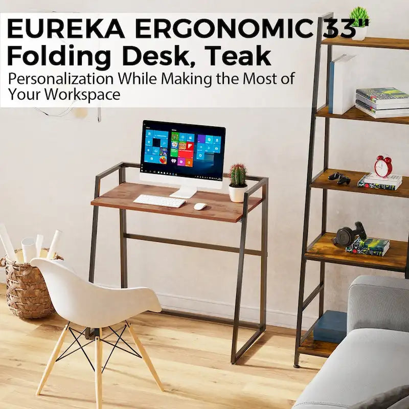 Portable Folding Computer Desk with Guardrail, Black and Brown Options