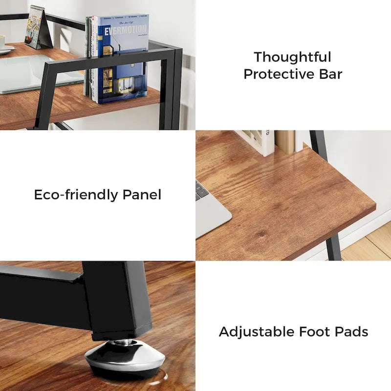 Portable Folding Computer Desk with Guardrail, Black and Brown Options