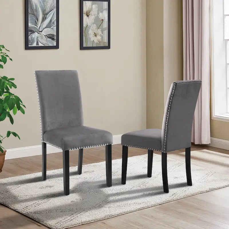 Velvet Parsons Dining Chair with Chrome Nailhead Trim, Set of 2, 3 Colors