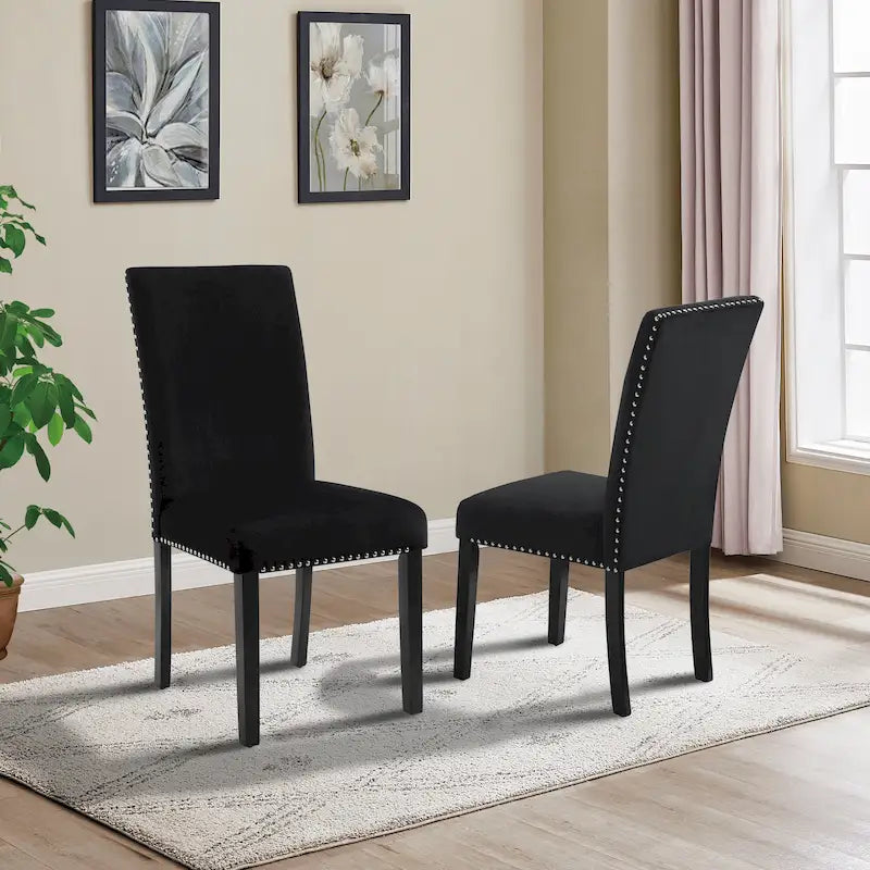 Velvet Parsons Dining Chair with Chrome Nailhead Trim, Set of 2, 3 Colors