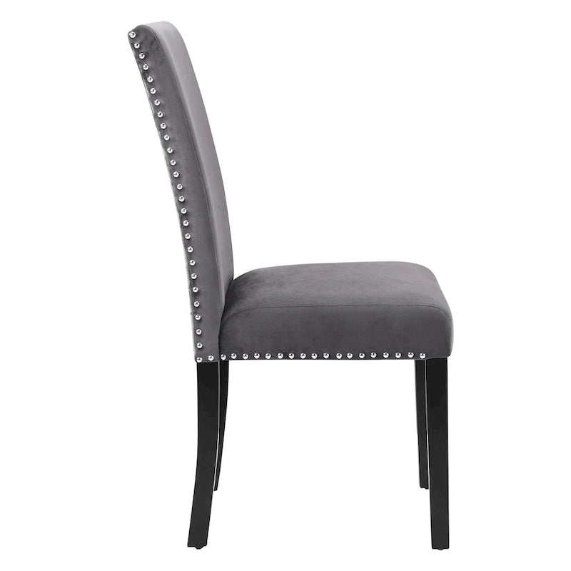 Velvet Parsons Dining Chair with Chrome Nailhead Trim, Set of 2, 3 Colors