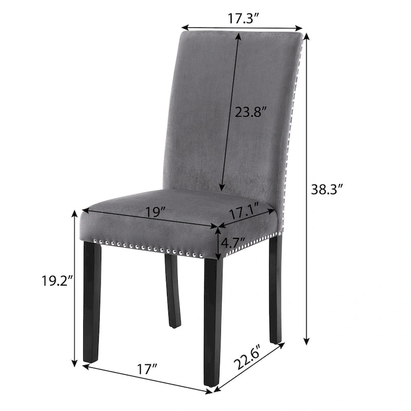 Velvet Parsons Dining Chair with Chrome Nailhead Trim, Set of 2, 3 Colors