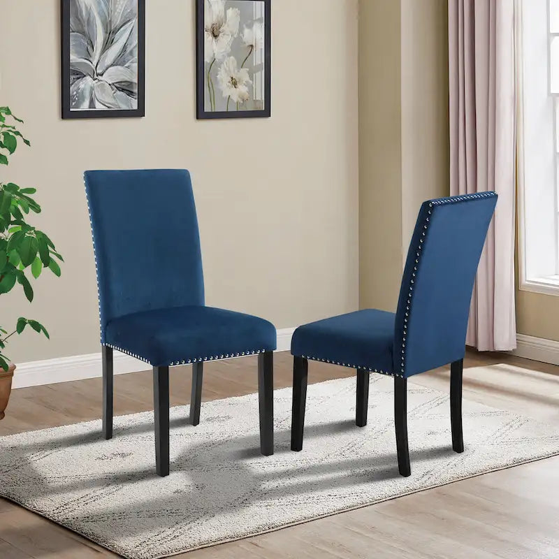 Velvet Parsons Dining Chair with Chrome Nailhead Trim, Set of 2, 3 Colors