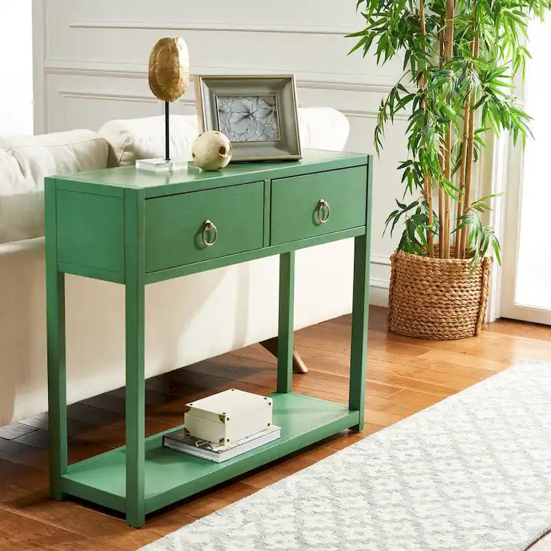 38-Inch 2-Drawer Console Table with Open Bottom Shelf and Ring Pulls, 4 Colors