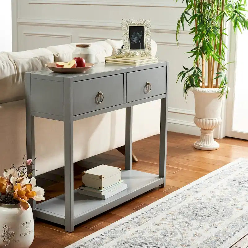 38-Inch 2-Drawer Console Table with Open Bottom Shelf and Ring Pulls, 4 Colors