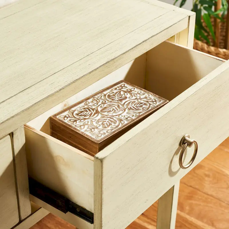 38-Inch 2-Drawer Console Table with Open Bottom Shelf and Ring Pulls, 4 Colors