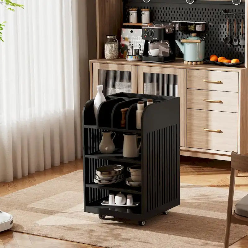 4-Tier Kitchen Island Cart with Spice Rack & Locking Casters